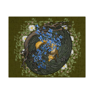 Floral Swirl Fox Jigsaw puzzle with tin