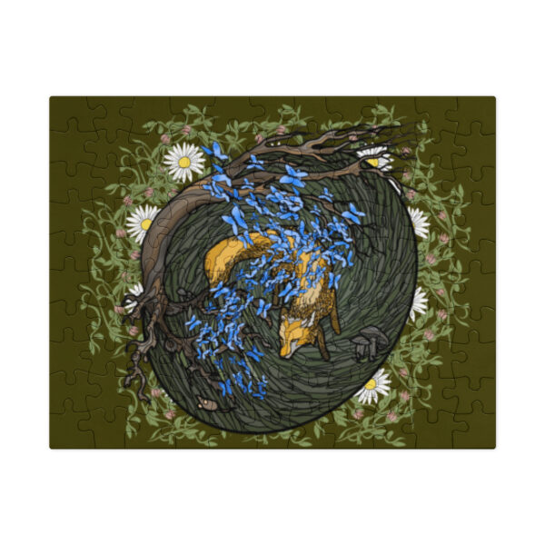 Floral Swirl Fox Jigsaw puzzle with tin
